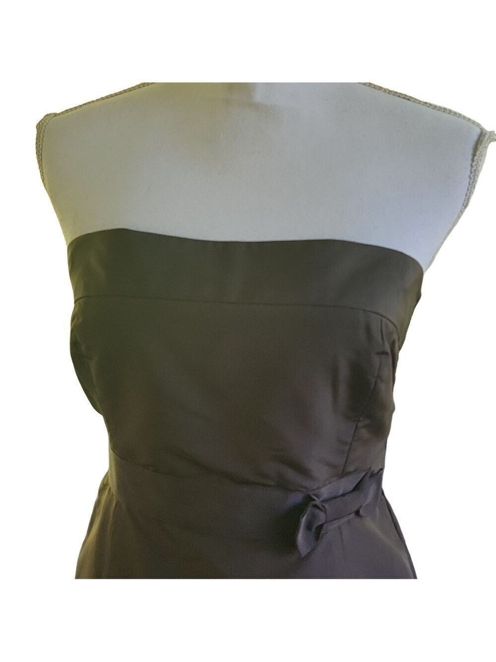 J Crew Emma Women's Silk Dress Size P10 Brown Silk Faille Bow Strapless‎ Zipper - Picture 3 of 12